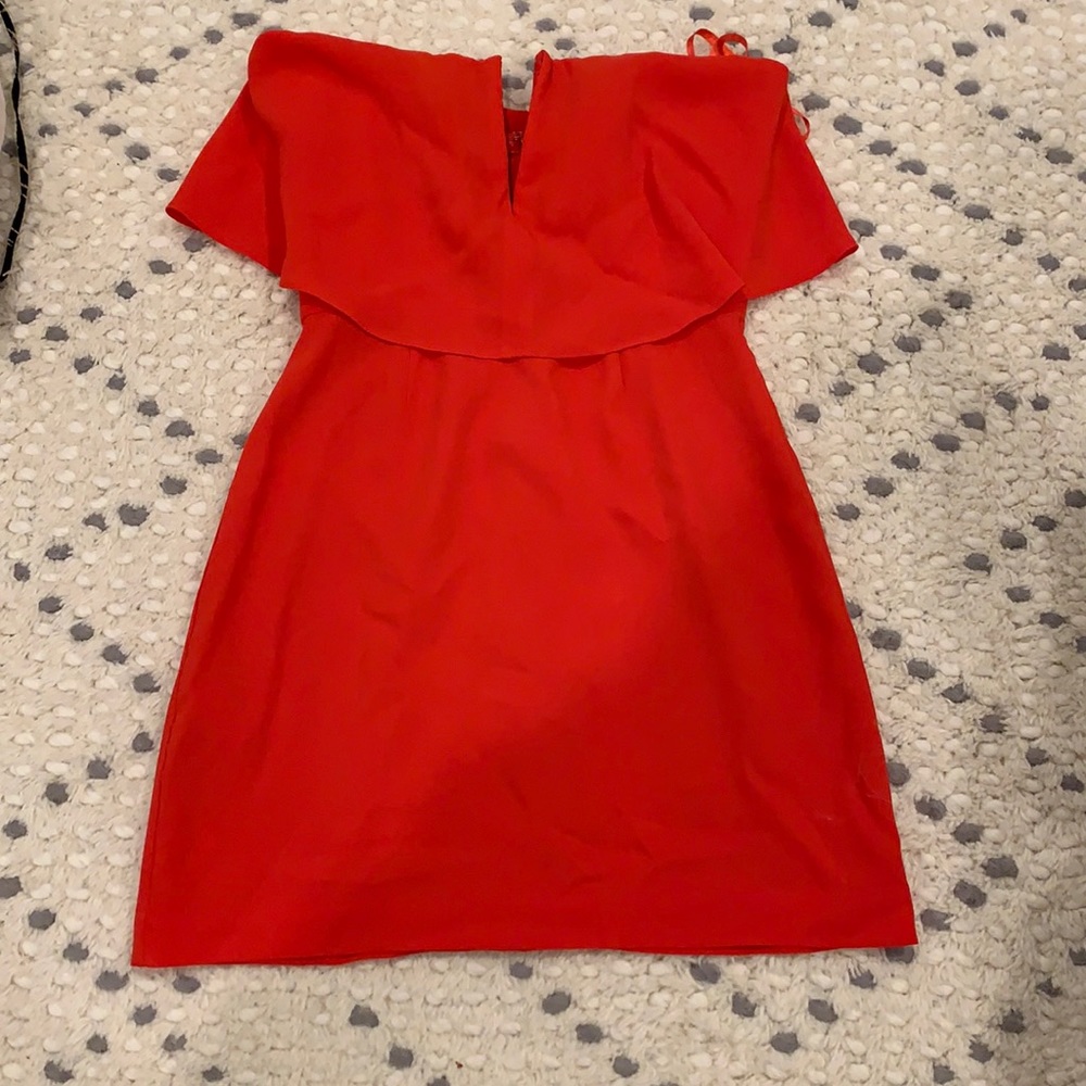 Red strapless dress